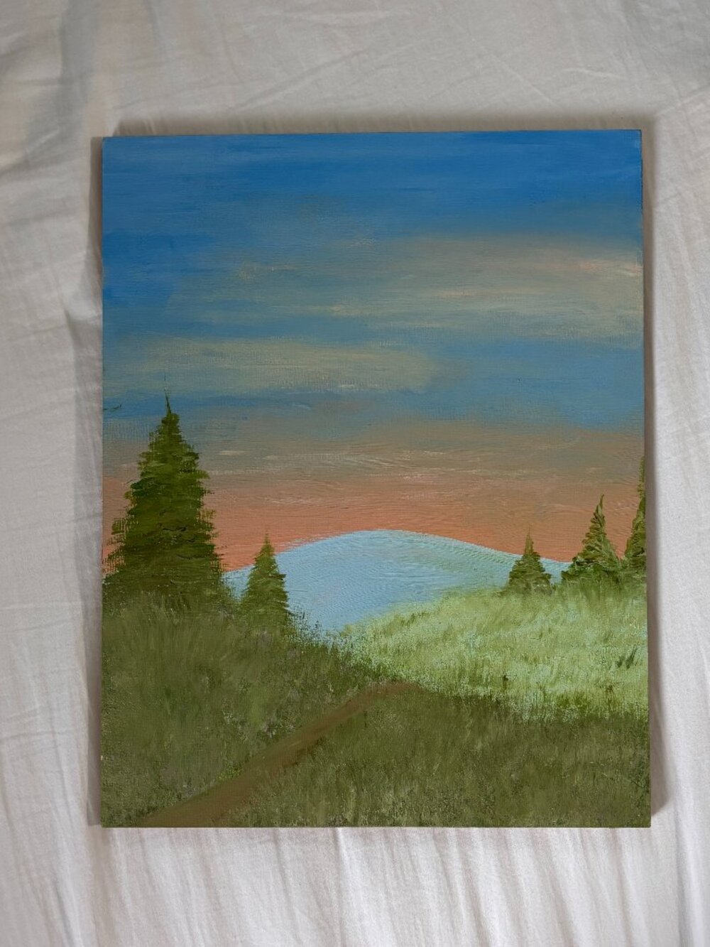 Handmade Landscape Canvas Painting Mountain Sunset Wall Art